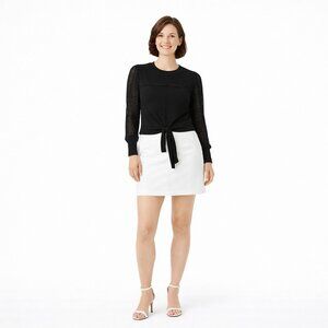 ZARA Knit Medium Black Long Sleeve Tie-Back Top With Mesh Detail